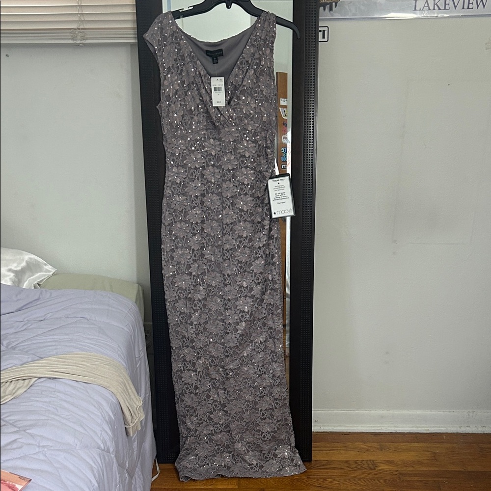 Connected Apparel Gray Lace Maxi Dress